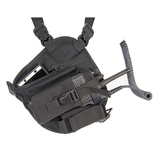 CHEST HARNESS FOR SINGLE RADIO WITH DUEL POCKETS, 1 INNER & 1 OUTER